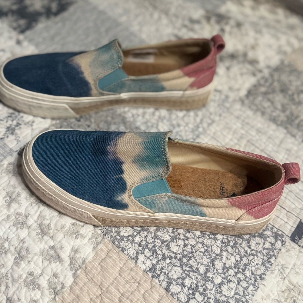 Sperry Blue and Pink Canvas Slip-Ons